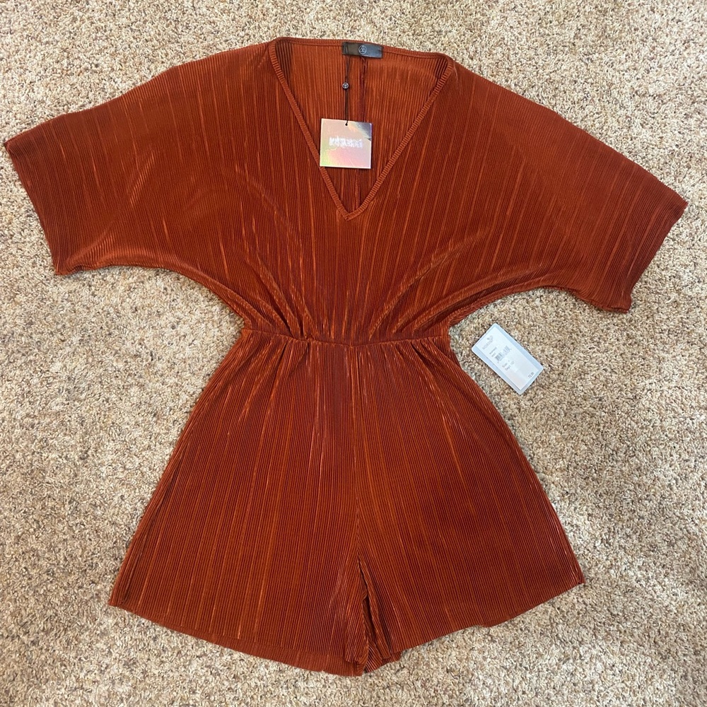 Pleated Kimono Plunge Jumpsuit